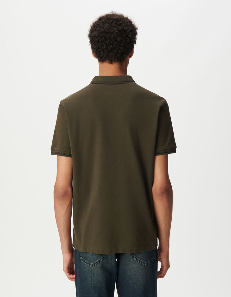 Polo manches courtes kaki maille piqu&eacute;e Homme-3