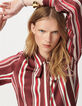 Women’s burgundy striped neck tie shirt-5