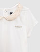 Ecru Mädchen-T-Shirt, Bubikragen, Jacquardknöpfen hinten-4