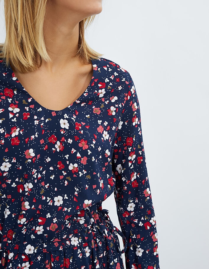 Marineblaues Kleid mit Floral Preppy-Print I.Code - I.CODE