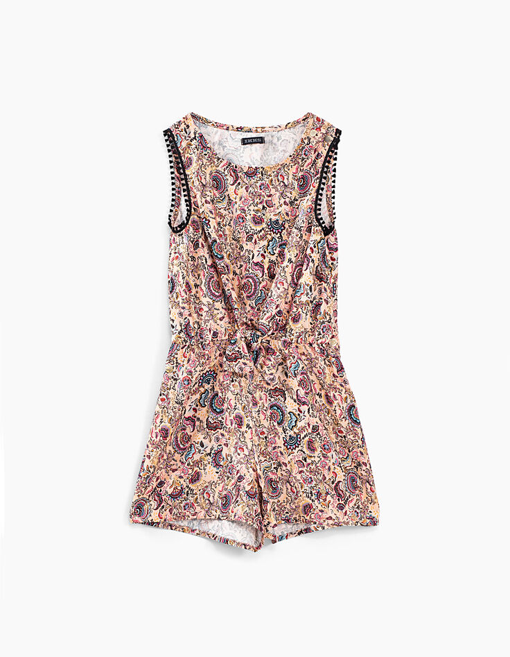 Combi short rose poudré imprimé cachemire fille-1