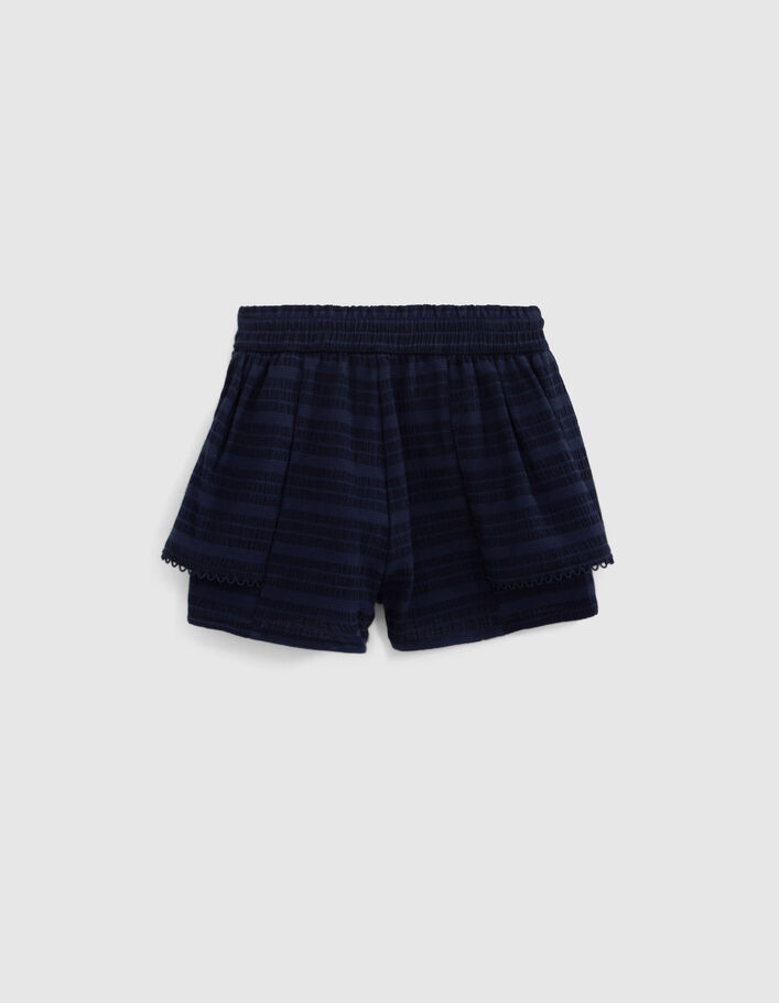 IKKS Short Fille - Bermuda Rayé Bleu, Dentelle, Coton, Taille Élastiquée