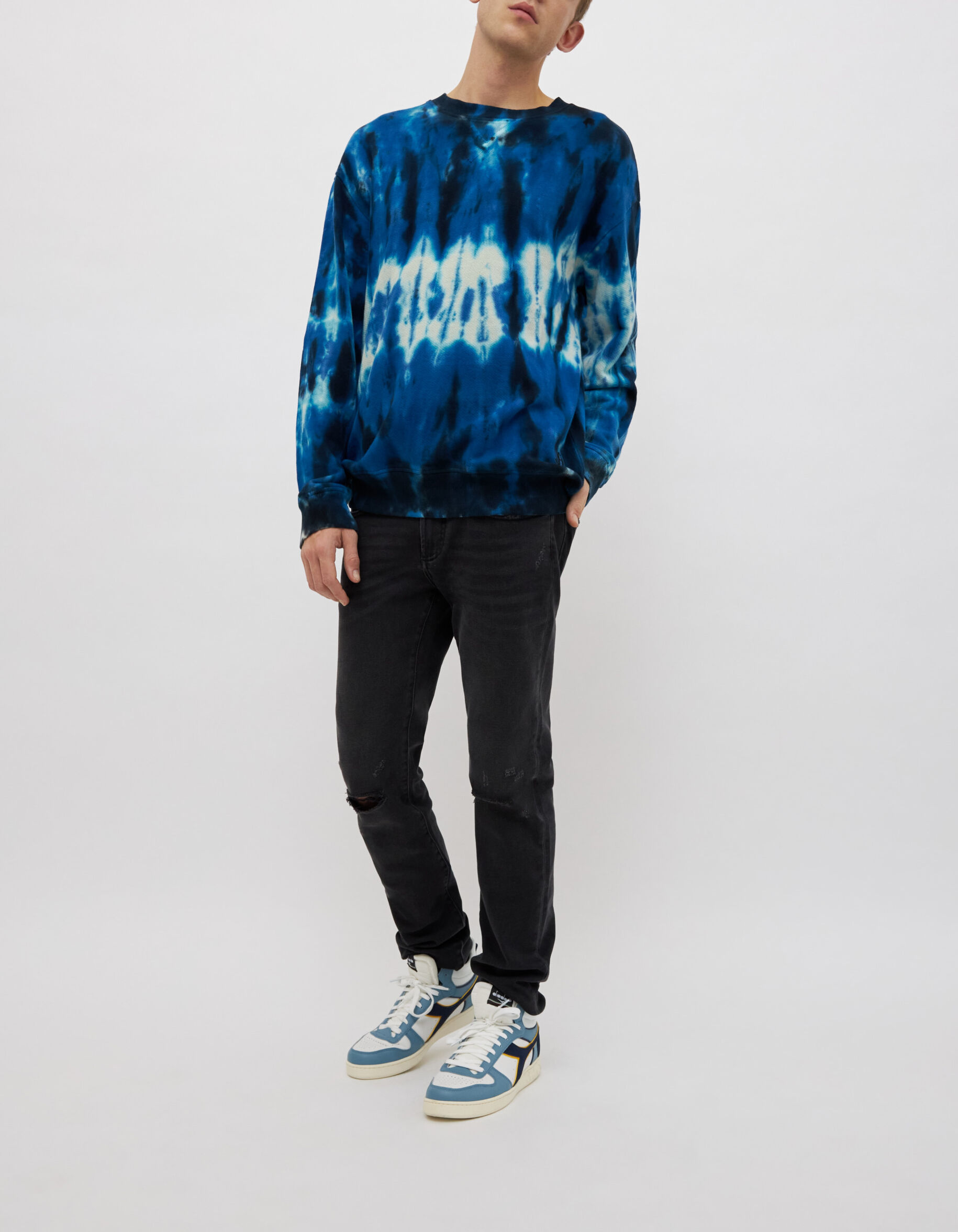 Sweat electric blue molleton tie and dye Homme