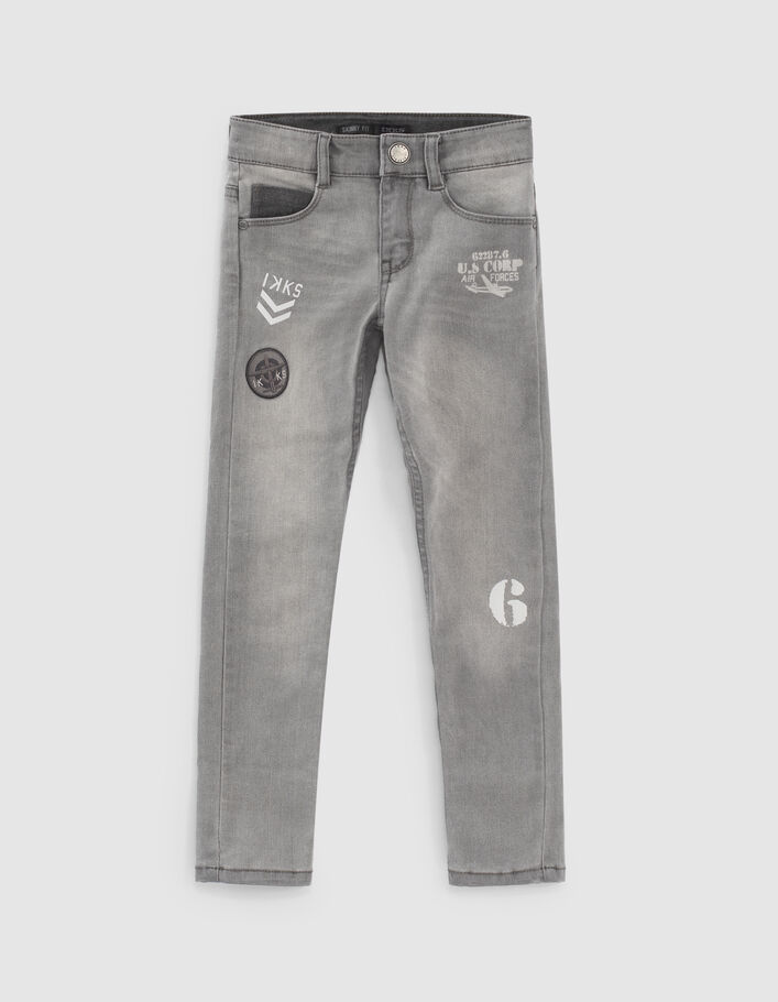 Light grey skinny jeans met print en badge jongens -2