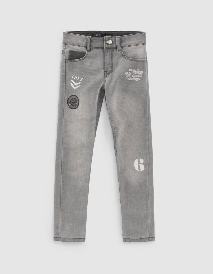Light grey skinny jeans met print en badge jongens -1 Light grey skinny jeans met print en badge jongens -1