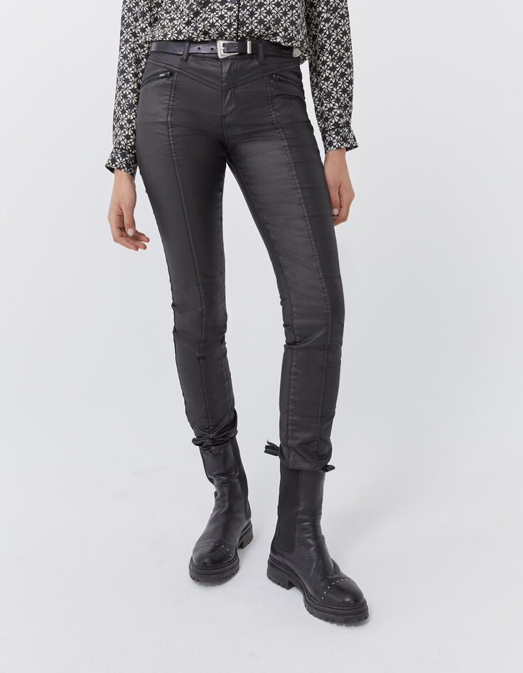 Jean slim negro encerado sculpt up mid waist mujer-1