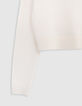 Pull écru tricot cropped broderie message fille-4