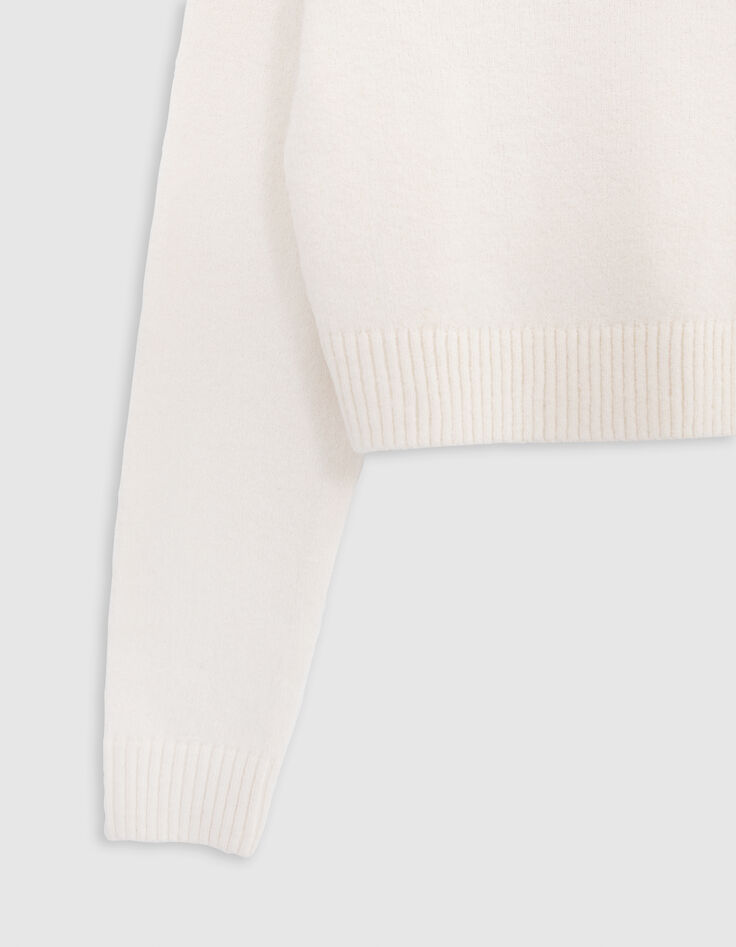 Pull écru tricot cropped broderie message fille-4