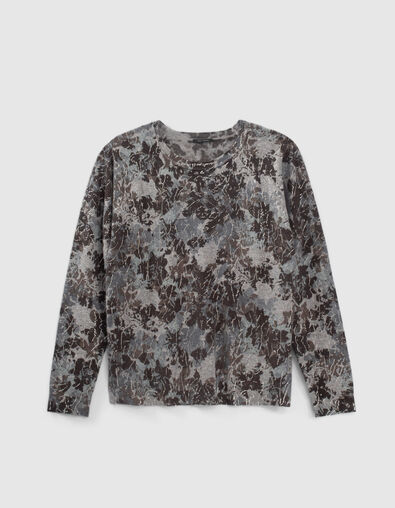 Women’s grey floral motif print fine knit sweater - IKKS