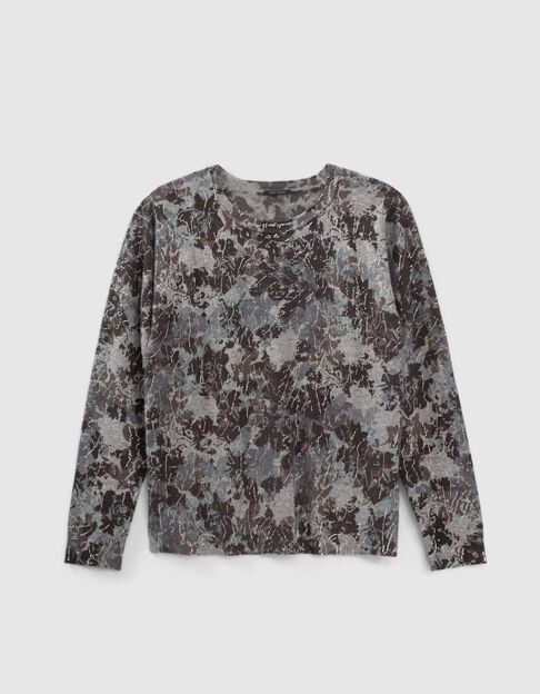 Women’s grey floral motif print fine knit sweater