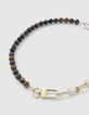 Collier marron oeil de tigre et maille trombone Femme-5