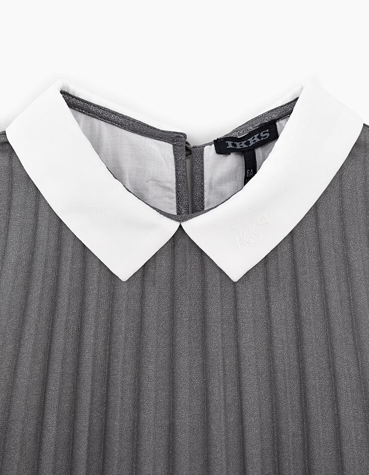 Robe argent plissée à col blanc fille-4 Robe argent plissée à col blanc fille-4