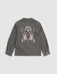 Khaki safari jacket maxi back embroidery for girl-5