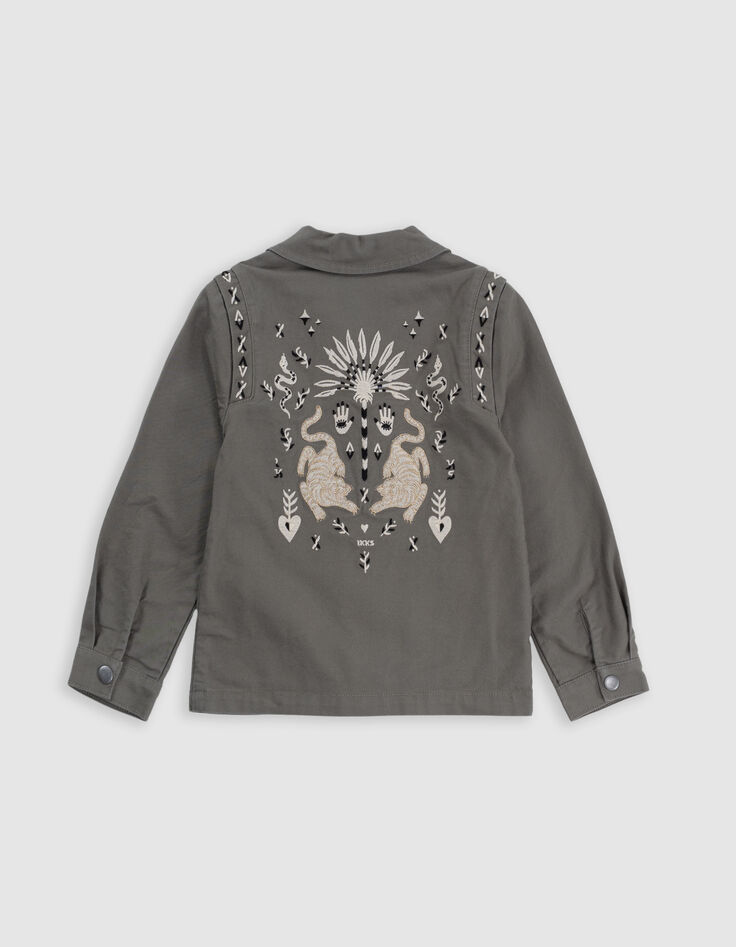 Khaki safari jacket maxi back embroidery for girl-5