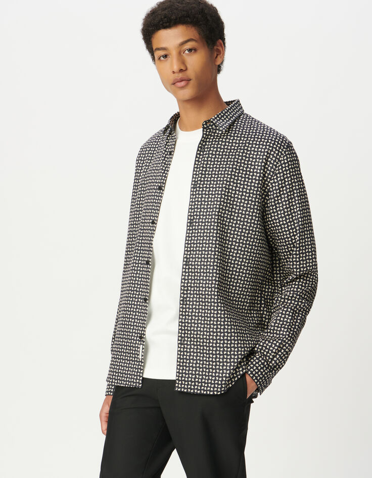 Chemise slim marine coton bio imprimé minimaliste Homme-4 Chemise slim marine coton bio imprimé minimaliste Homme-4
