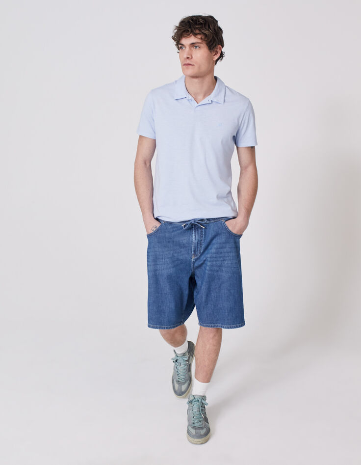 Men&rsquo;s sky blue slub short sleeve polo shirt-5