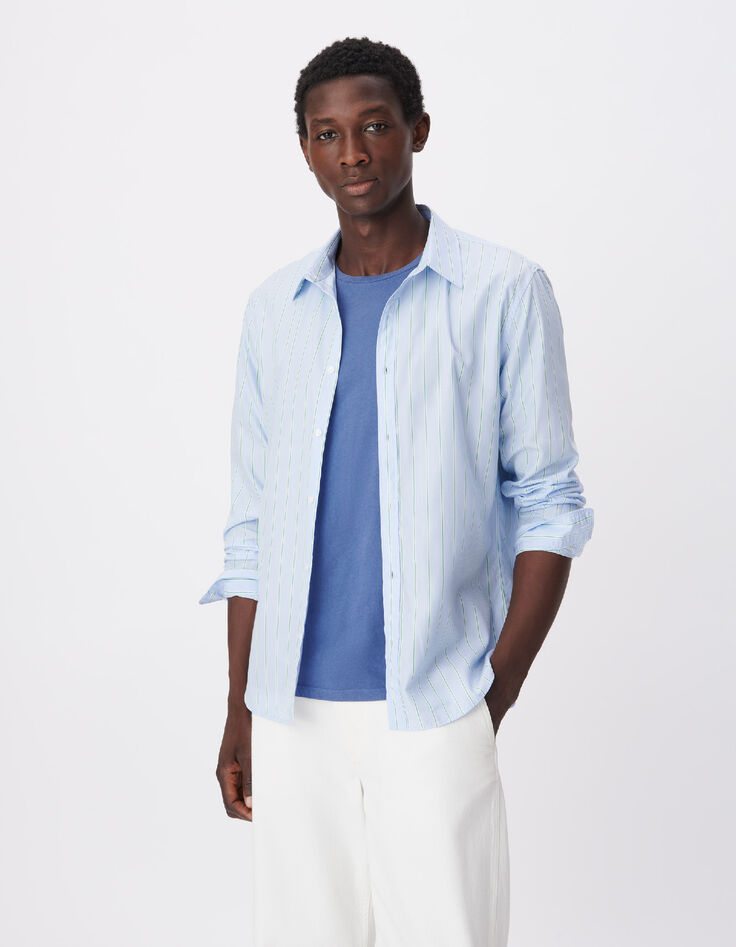 Chemise regular bleue Lyocell&reg; motif rayures Homme-3