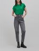 Camiseta verde de punto de lino para mujer-1