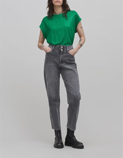 Camiseta verde de punto de lino para mujer - IKKS