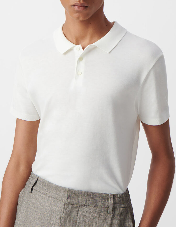 Men&rsquo;s off-white cotton modal polo shirt-5