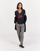 Tee-shirt col V en lin marine message flocage velours femme-5