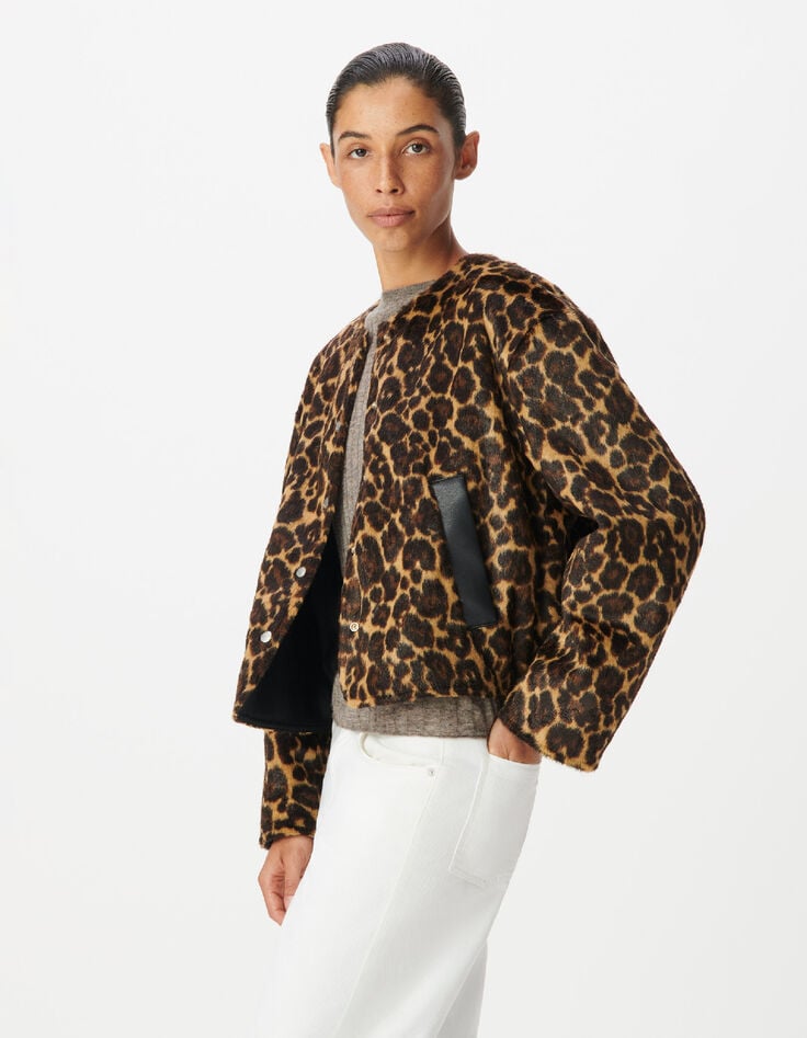 Veste r&eacute;versible noire et motif l&eacute;opard Femme-4