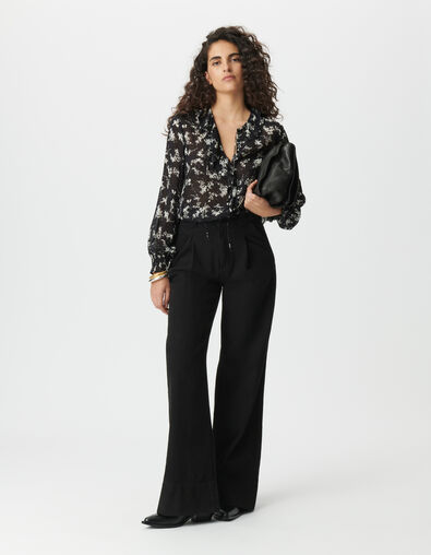Chemise noire voile imprimé fleurs sauvages Femme - IKKS