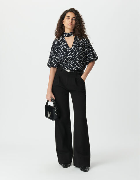 Blouse fluide marine motif pois manches ballon Femme - IKKS