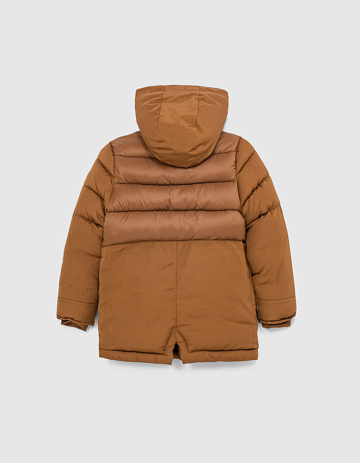 Cognac parka met gevoerde kap jongens -3