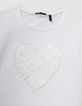 T-shirt écru coton bio coeur en relief fille-3