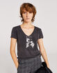 Women’s black faces image V-neck-shirt-1