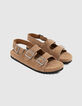 Women's sand suede sandals with eyelet straps-6