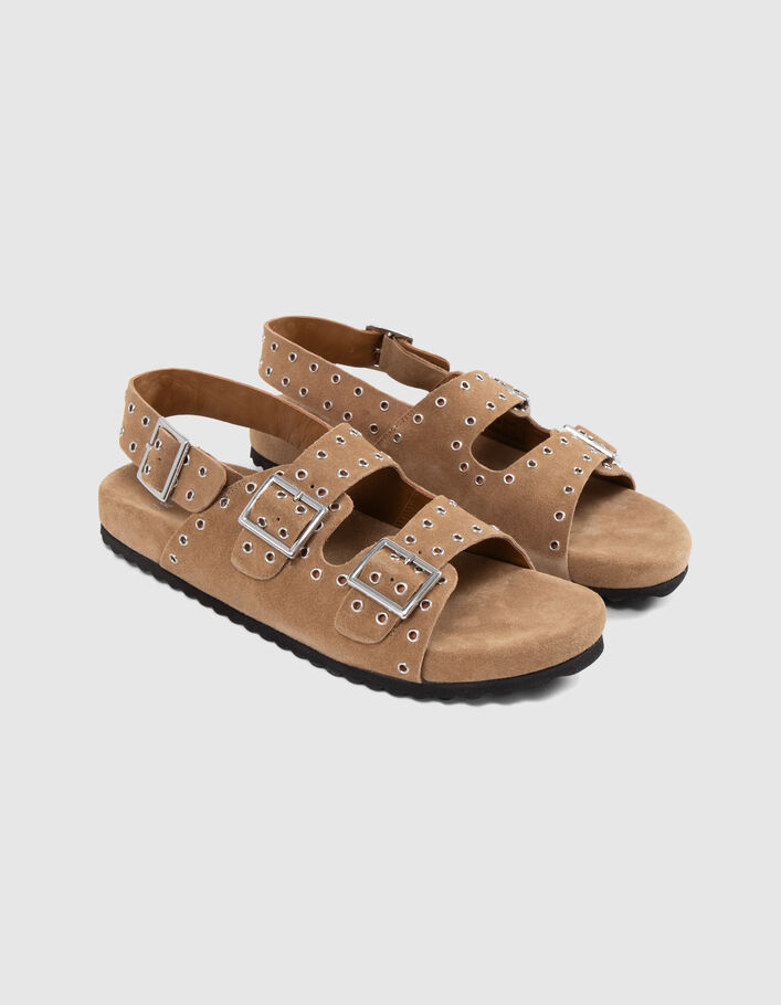 Women's sand suede sandals with eyelet straps - IKKS