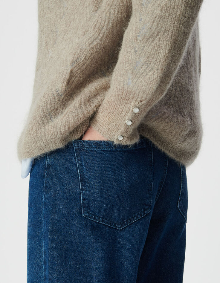 Beiger Damenstrickpulli Mohair-Mix, Zopfmuster-5