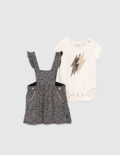 Set aus schwarzem Kleid mit Print und Body für Babymädchen - IKKS