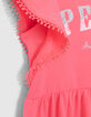 Neonrosa Mädchenkleid mit zweifarbigem Schriftzug-5