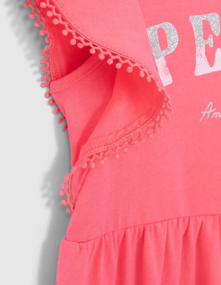 Neonrosa Mädchenkleid mit zweifarbigem Schriftzug-5