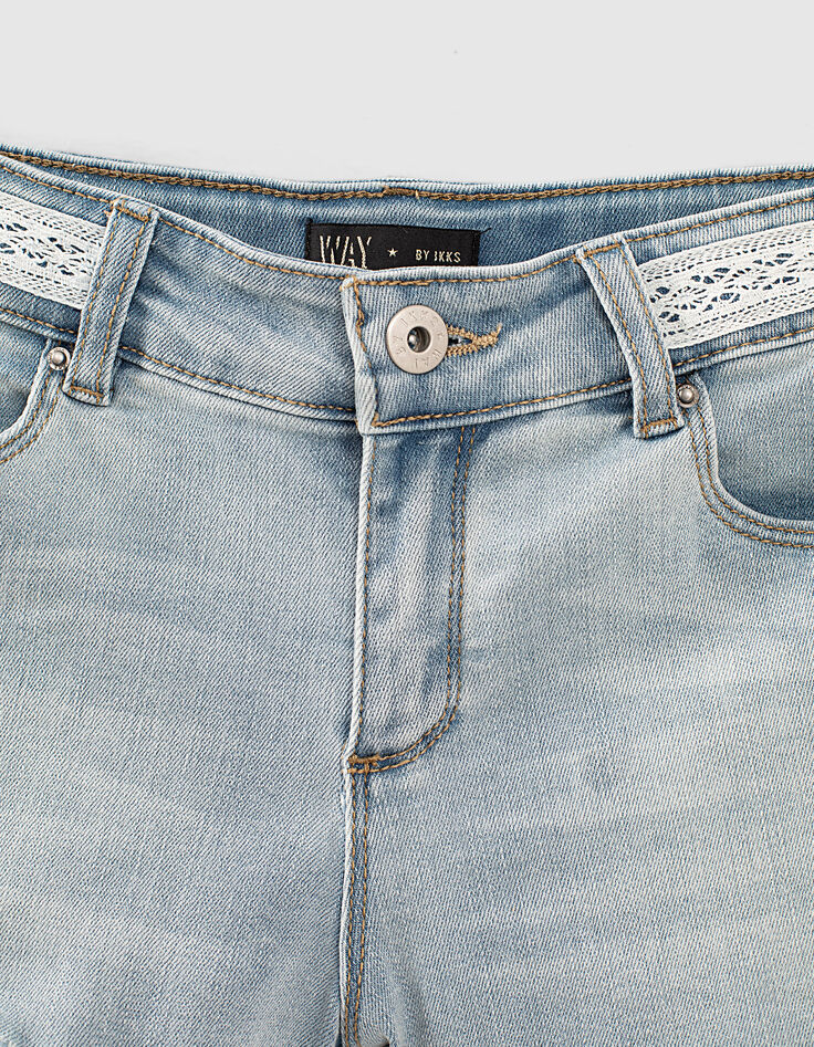 Mädchen-Jeansshorts mit Spitze, Bio, in Bleach Blue -3