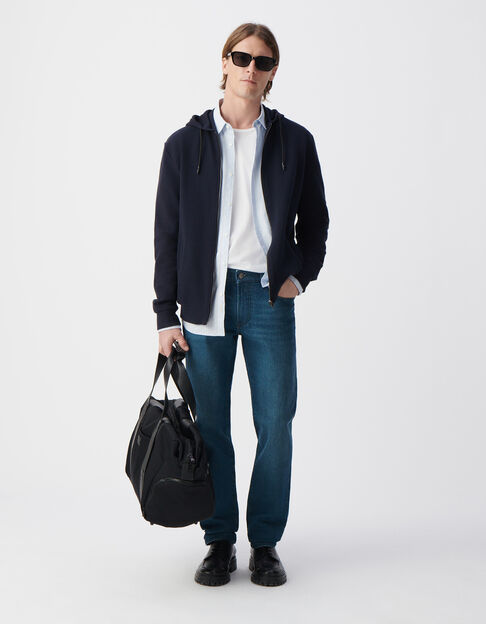 Marineblaue Herrenkapuzenjacke mit Relief - IKKS