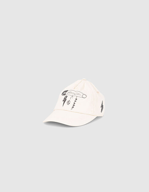 Girls’ light beige embroidered safety pin cap