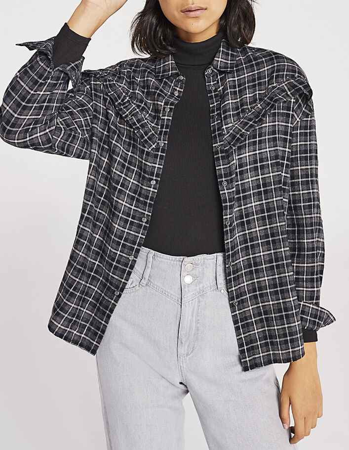Chemise en coton à carreaux détail volant femme-1