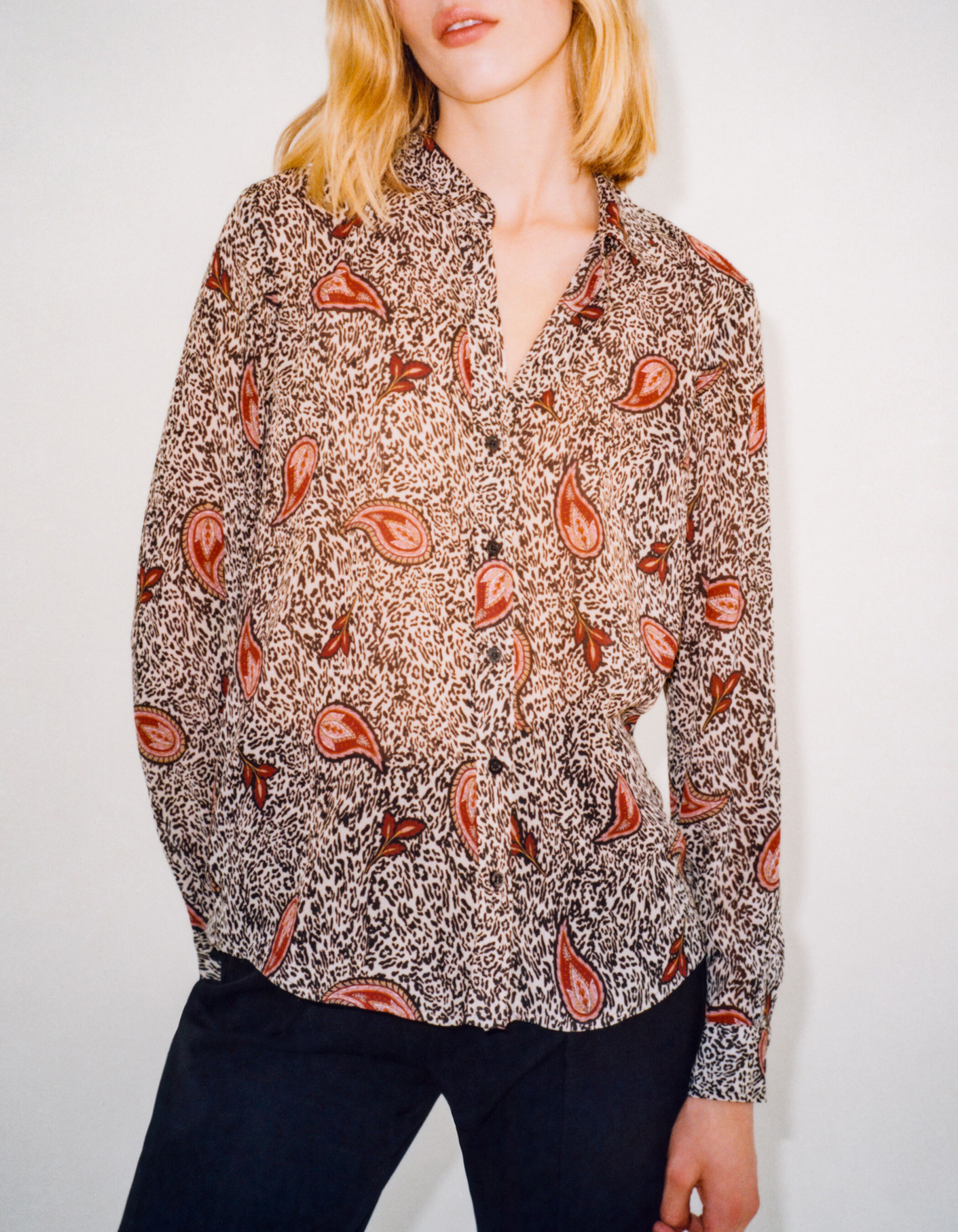 Chemise ecrue recyclee imprime leo cachemire Femme