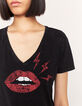 Women’s black acid wash organic cotton T-shirt with lips-4