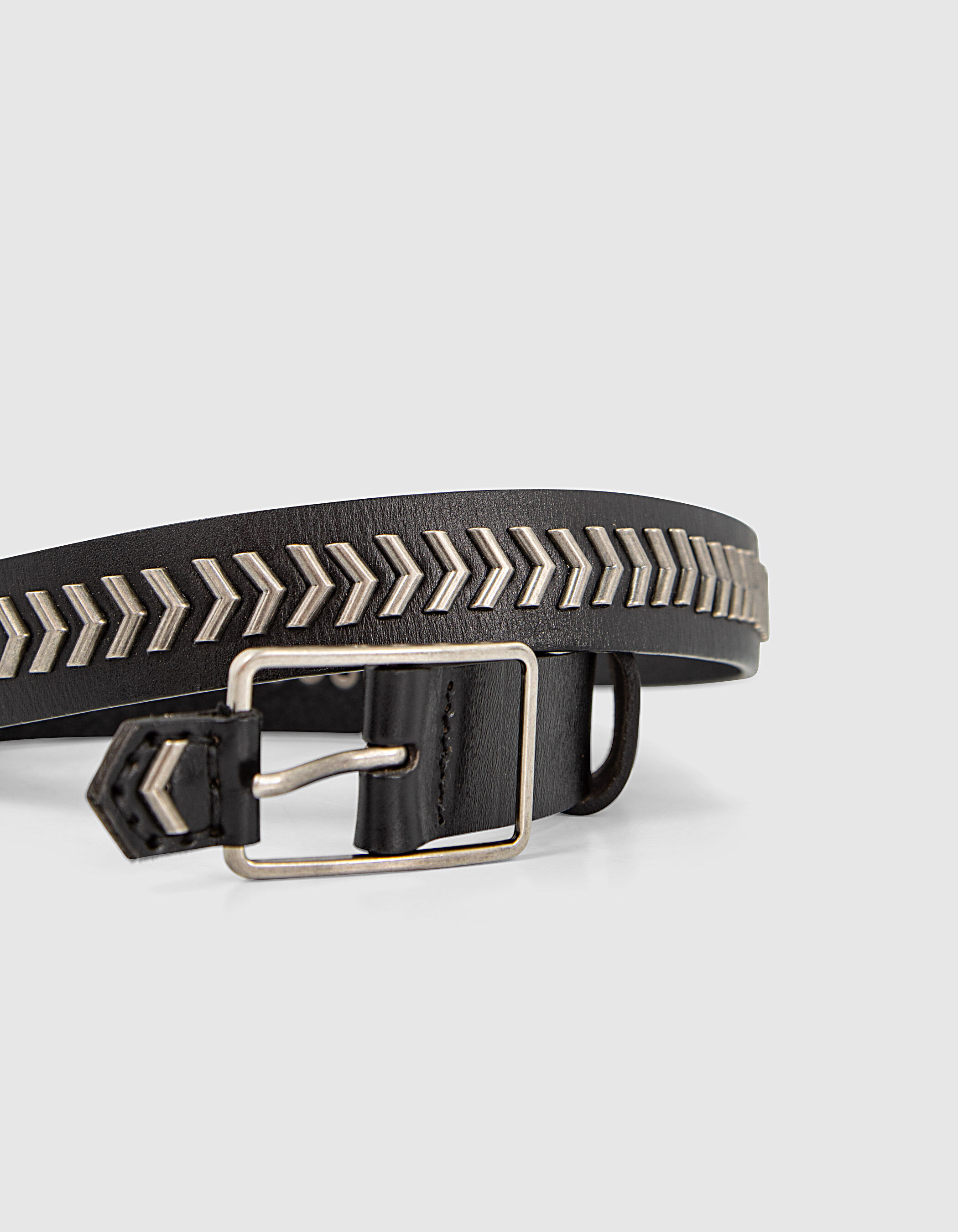 leather jean belt with metal chevrons