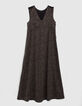 Women’s khaki and black animal print crepe long dress-1