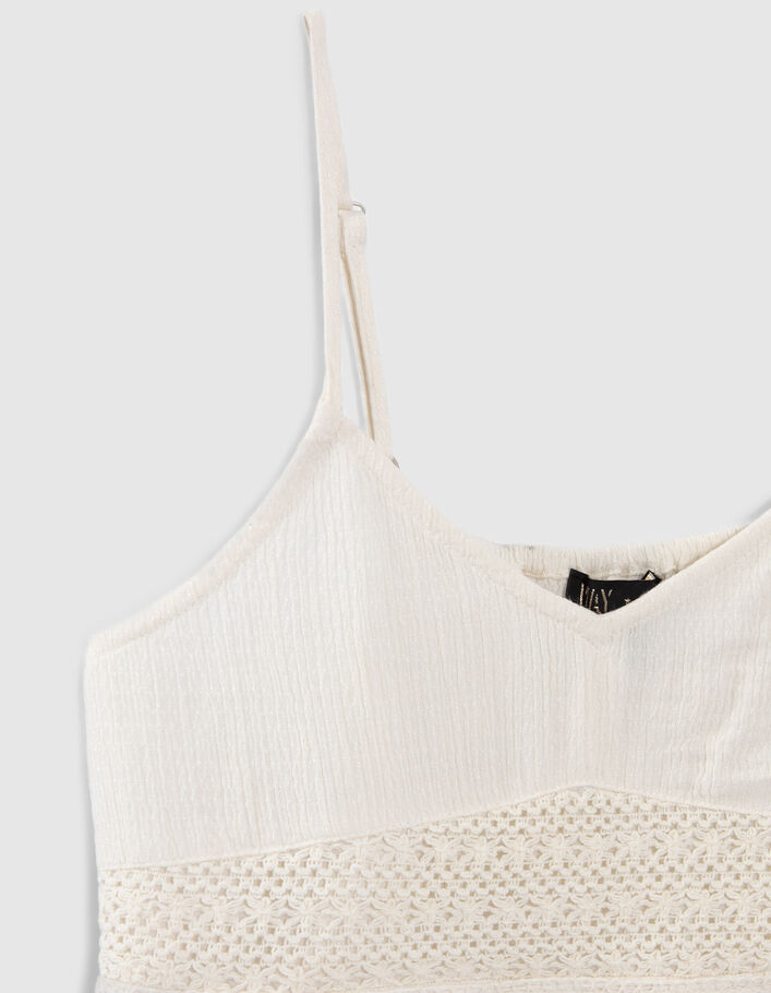 Girls’ ecru cropped camisole with lace - IKKS