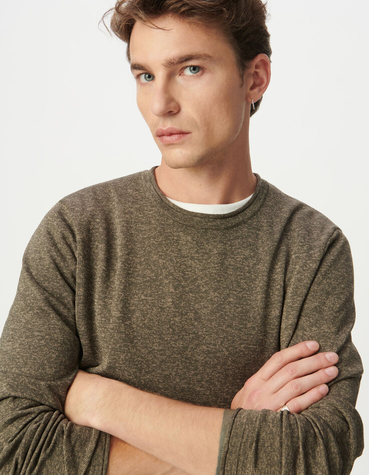 Pull kaki tricot mouliné Homme-4 Pull kaki tricot mouliné Homme-4