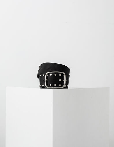 Women’s black studded wide leather belt - IKKS