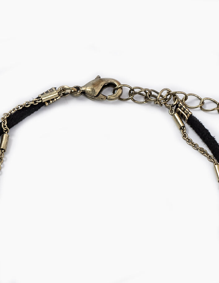 Women’s black leather/gold metal chain long necklaces - IKKS