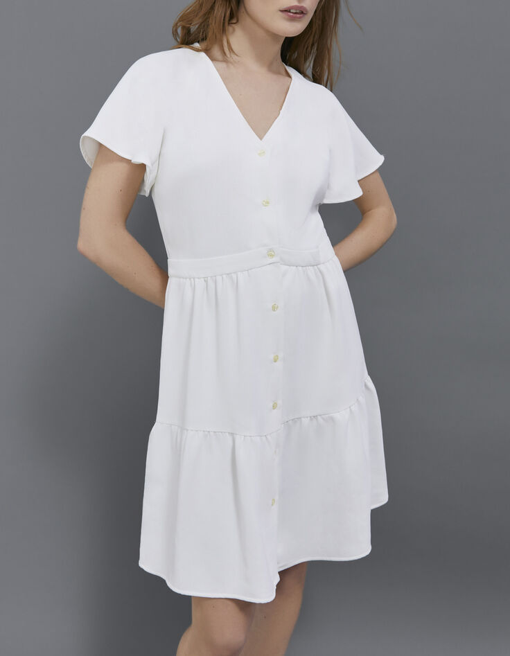 Robe écrue encolure V boutonnée devant Femme-1